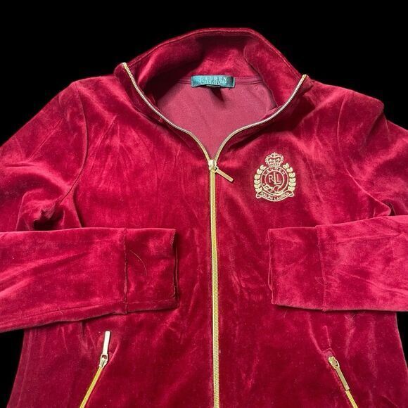 Vintage Lauren Ralph Lauren Velvet Full Zip Jacket Gold Crest‎ Womens PS Velour - Picture 2 of 8